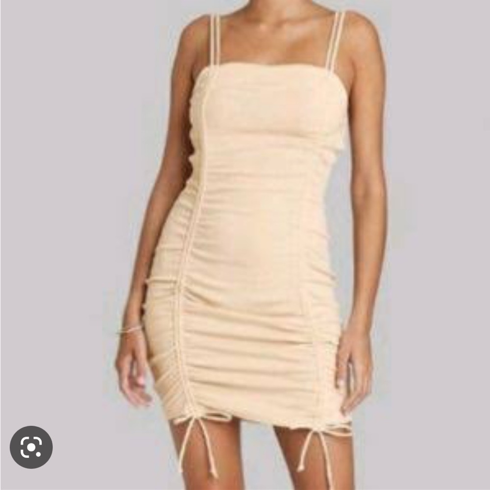 Tan Tie Front Mini Dress